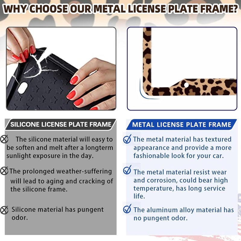 LIN KANG Leopard Print License Plate Frame - 2 Pack Animal Brown Leopard Cheetah Print Tags Frames Holder Covers, Car Decorative Tag Frames for Standard US Canada License Plate Holder 4 Holes 12x6 Inch - Image 4